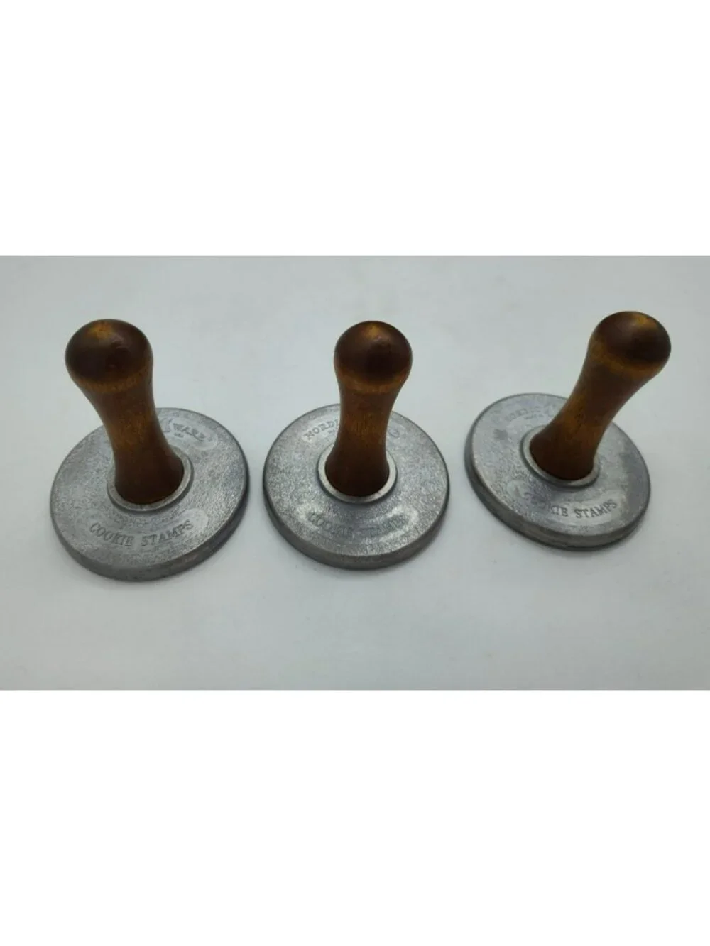 Nordic Ware Set of 3 Holiday Cookie Stamps Made USA Snow Bow Gift Tag Box damage
